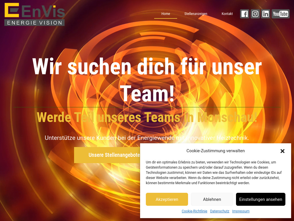 Website von EnVis Gesellschaft für ökologische Haus- und Energietechnik mbH in Monschau