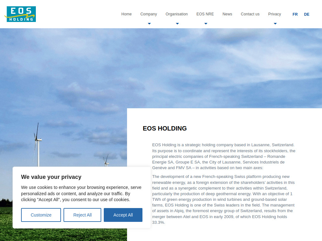 Website von EOS Holding SA in Lausanne