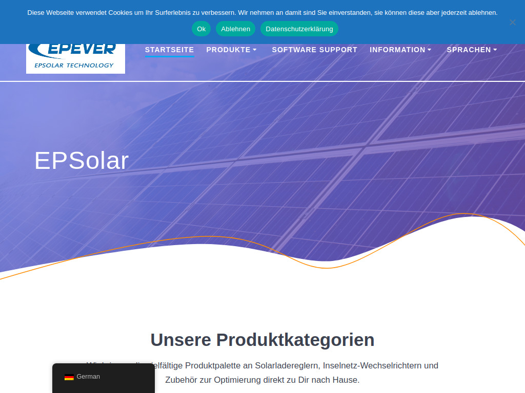 Website von Westech Solar Energy GmbH in Garching