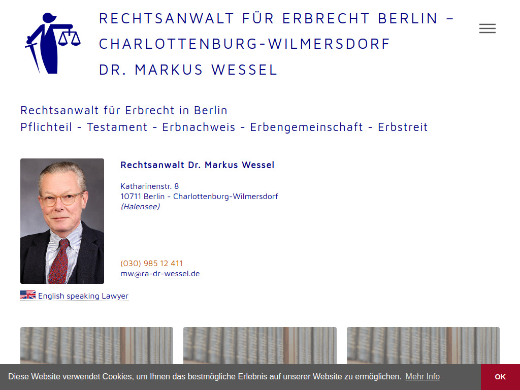 Website von Rechtsanwaltskanzlei Dr. Markus Wessel in Berlin