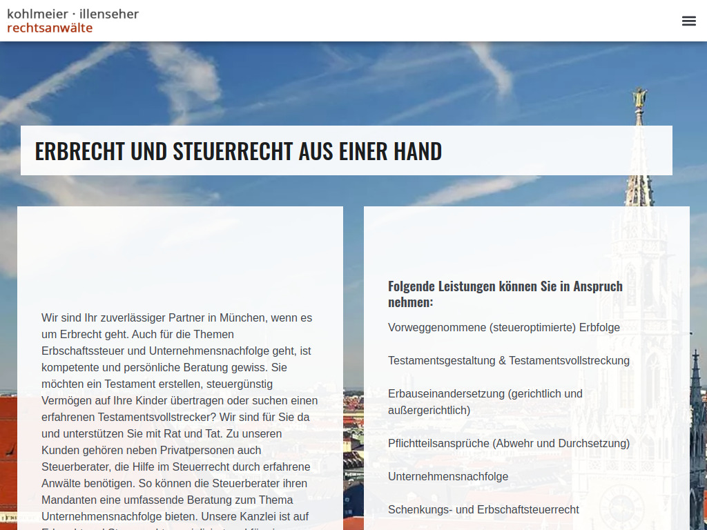 Website von Kanzlei Kohlmeier & Illenseher in München