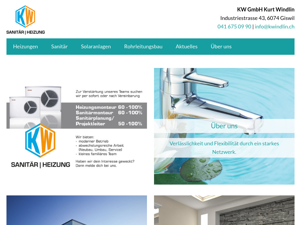 Website von KW GmbH Kurt Windlin in Giswil