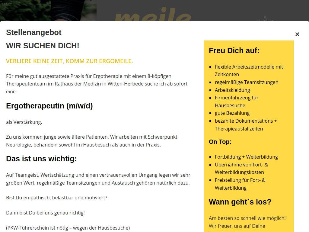 Website von Meile - Praxis für Ergotherapie in Witten
