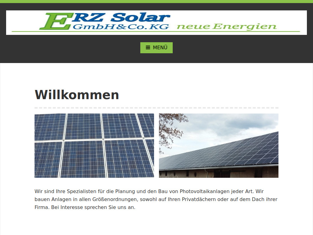 Website von ERZ-Solar GmbH & Co. KG in Dippoldiswalde