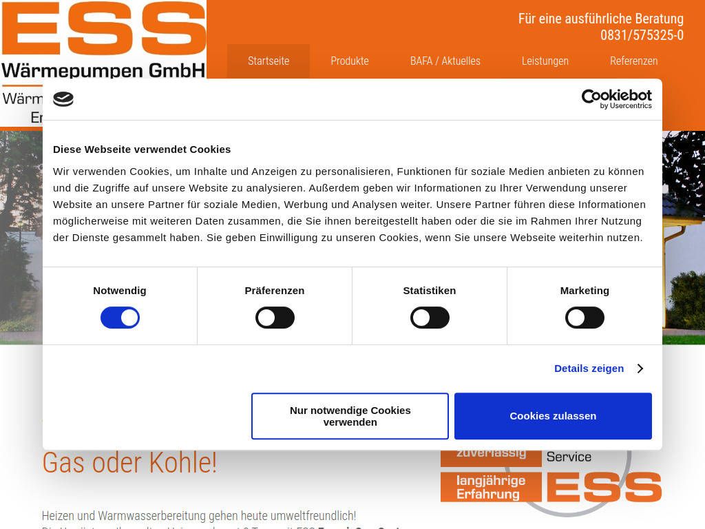 Website von ESS Wärmepumpen GmbH in Kempten
