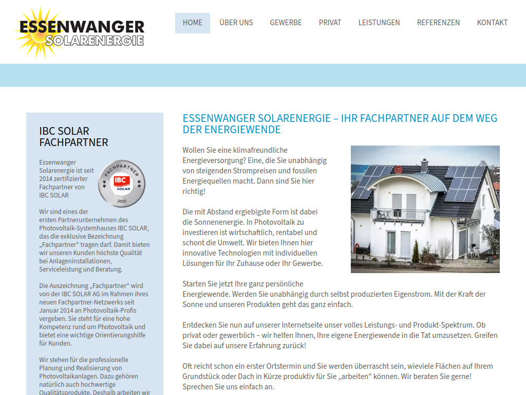 Website von Essenwanger Solarenergie UG in Kammeltal-Goldbach