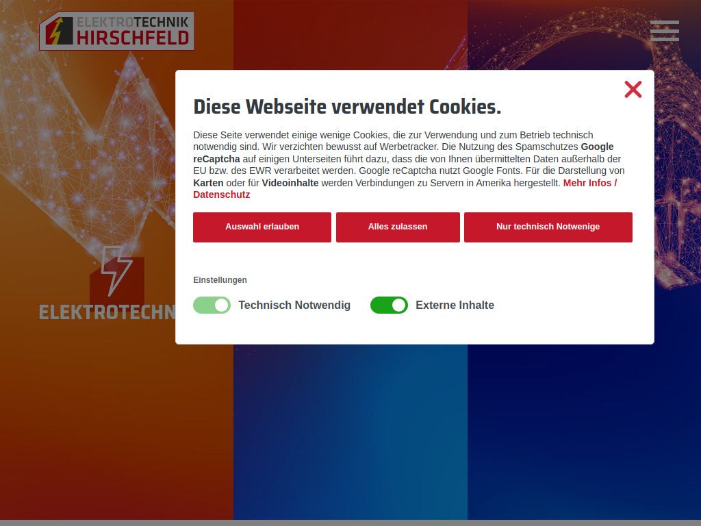 Website von ETH Elektrotechnik Hirschfeld GmbH in Dahlen