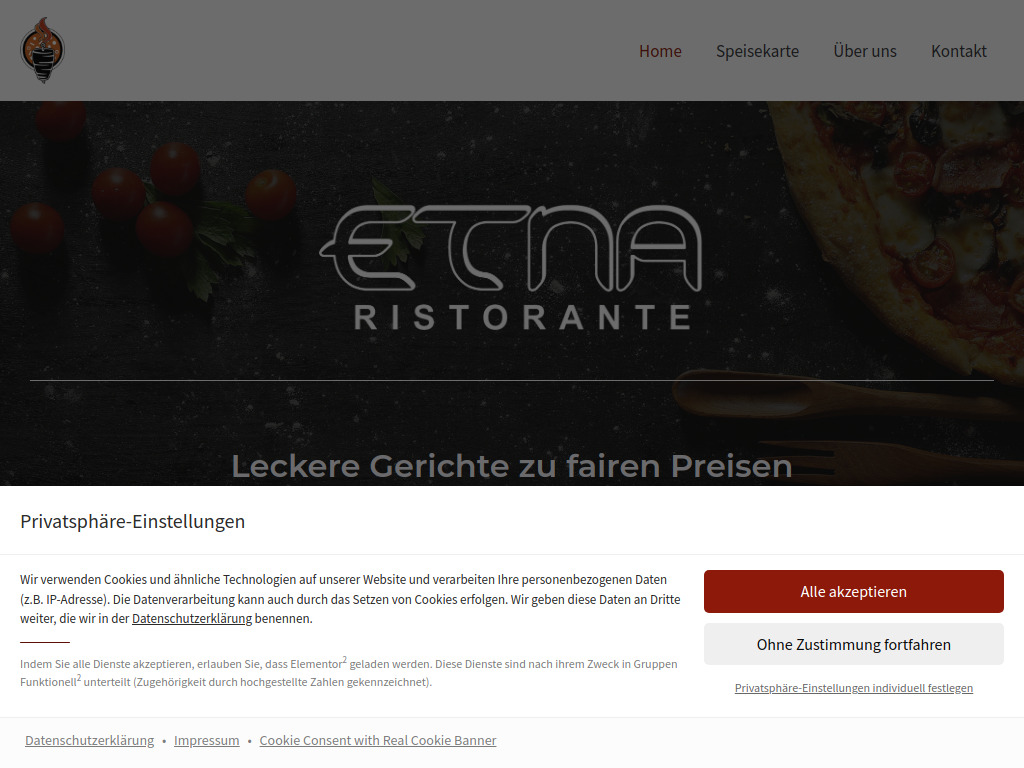 Website von ETNA Restaurant in Zarrentin am Schaalsee