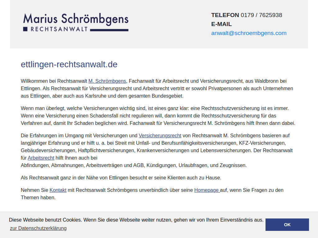 Website von Rechtsanwalt Marius Schrömbgens in Waldbronn