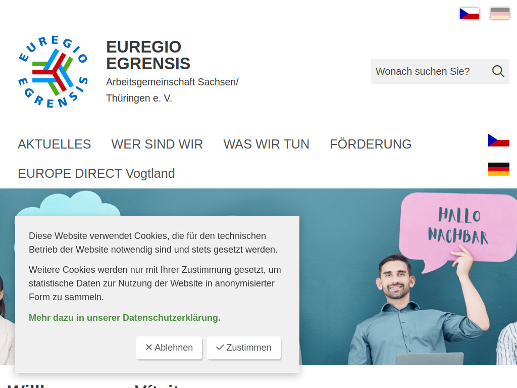 Website von EUREGIO EGRENSIS Arbeitsgemeinschaft Sachsen/Thüringen e. V. in Plauen