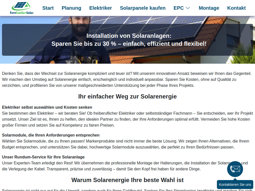 Website von Eurocomfortsolar in Bad Homburg