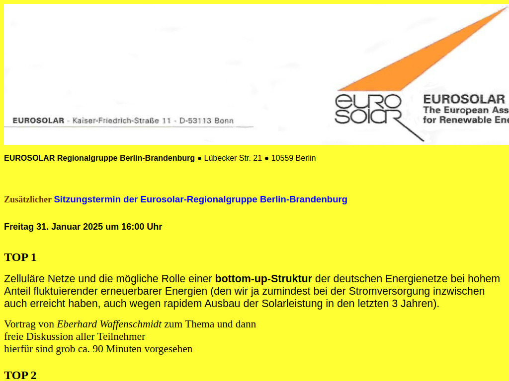 Website von EUROSOLAR Regionalgruppe Berlin-Brandenburg in Berlin