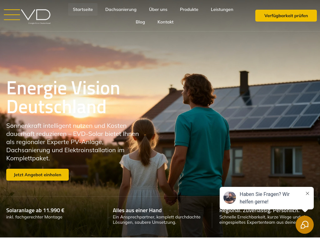 Website von EVD Solar GmbH in Gau-Algesheim