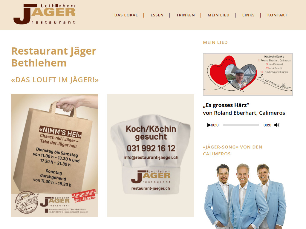 Website von Restaurant Jäger Bethlehem in Bern-Bethlehem