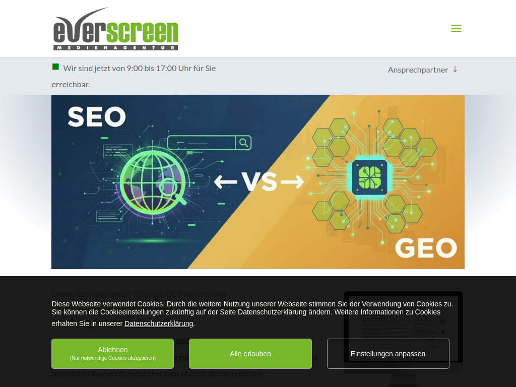 Website von Everscreen Medienagentur - Jochen Kubon & Lars Dittmar GbR in Iserlohn