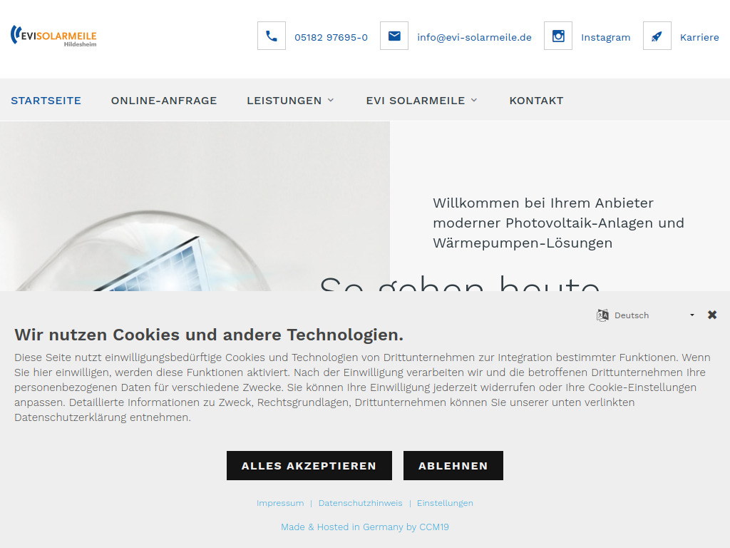 Website von EVI SOLARMEILE Hildesheim in Gronau (Leine)