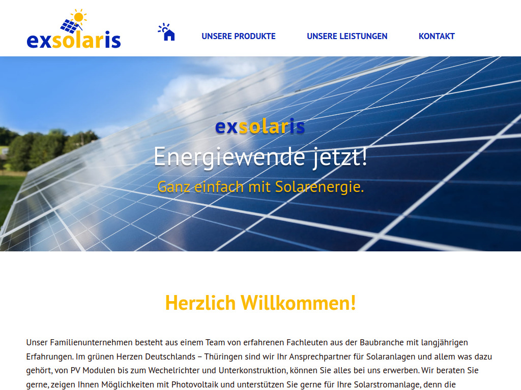 Website von exsolaris GmbH in Schmalkalden