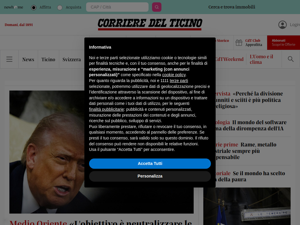 Website von Corriere del Ticino: Ultime Notizie, Approfondimenti e Video