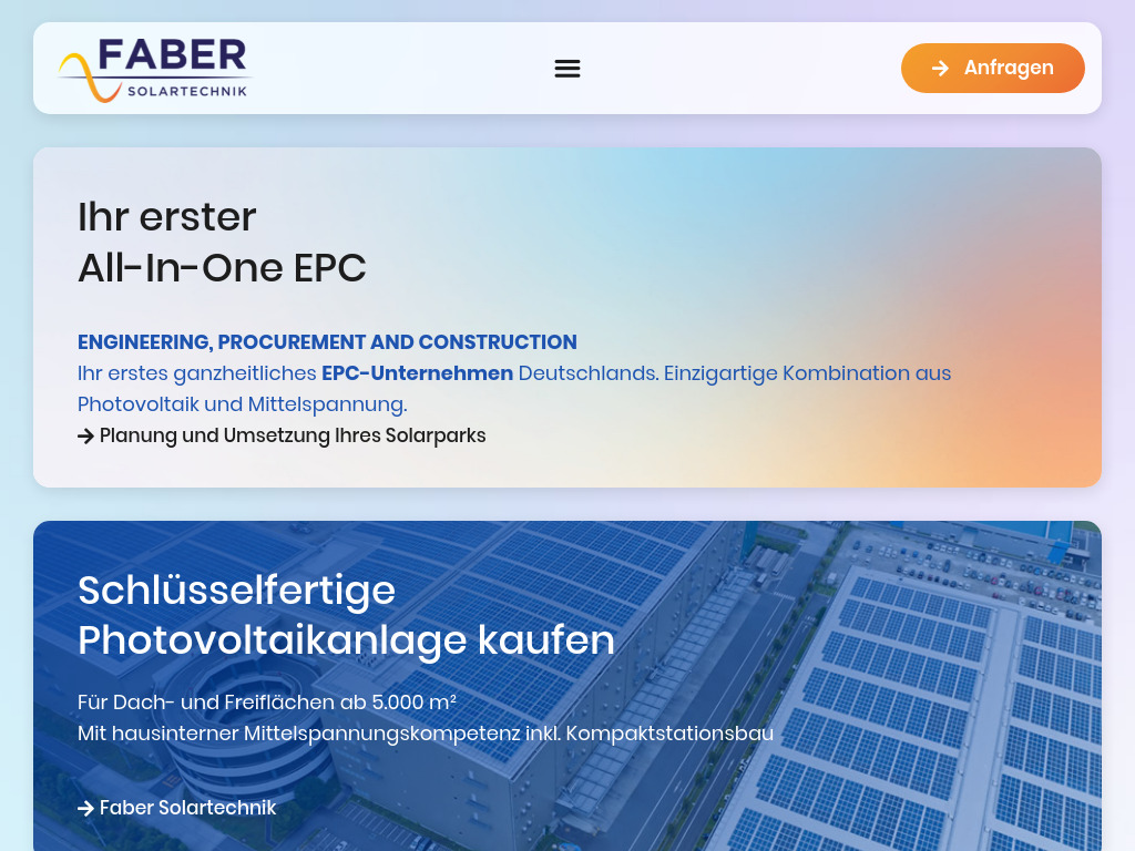 Website von Faber Solartechnik GmbH in Bünde