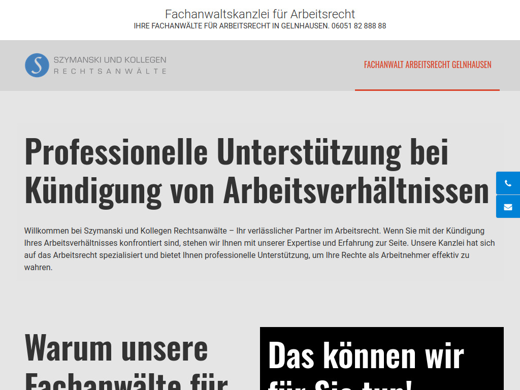 Website von Szymanski und Kollegen Rechtsanwälte in Gelnhausen