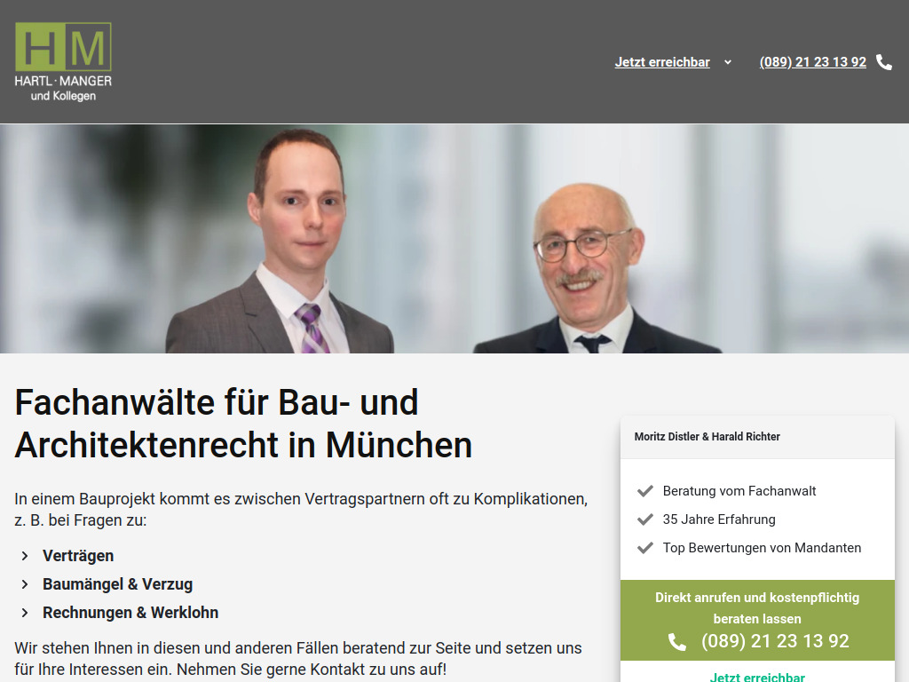 Website von Hartl Manger und Kollegen