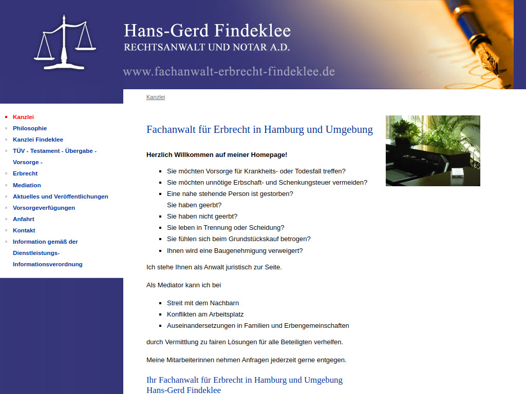 Website von H.-G. Findeklee Rechtsanwalt und Notar a. D., Mediator in Buchholz in der Nordheide