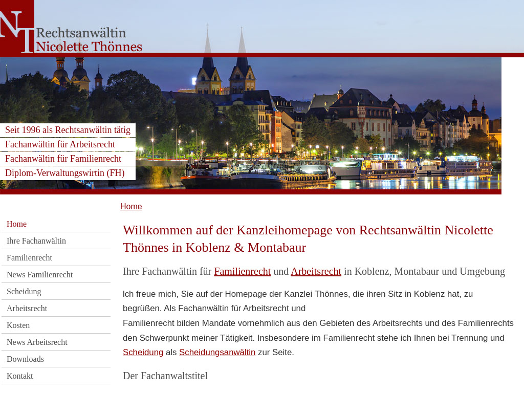 Website von Rechtsanwaltskanzlei Nicolette Thönnes in Montabaur