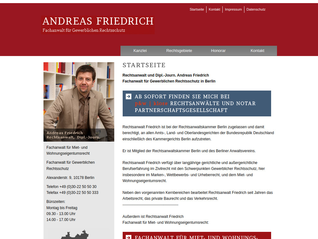 Website von Rechtsanwalt Andreas Friedrich in Berlin