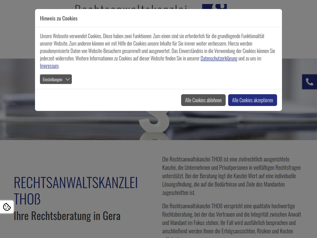 Website von Rechtsanwaltskanzlei THOSS in Gera
