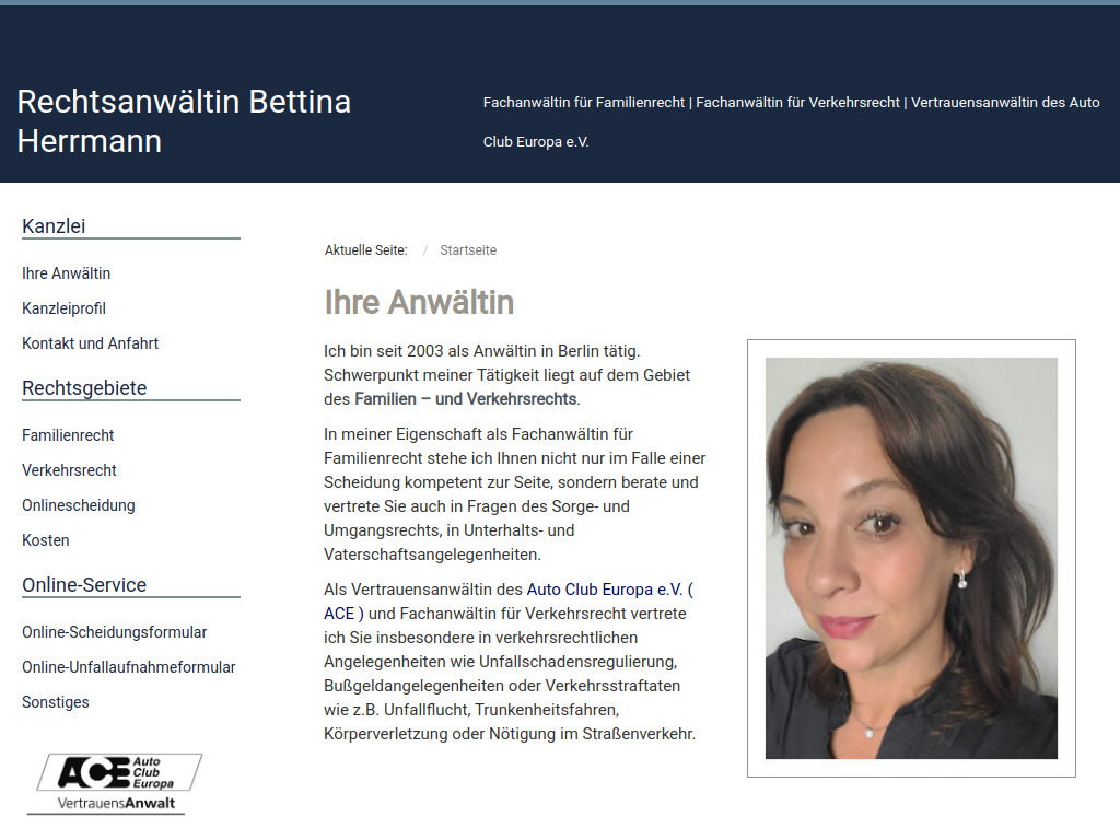Website von Rechtsanwaltkanzlei Bettina Herrmann in Berlin