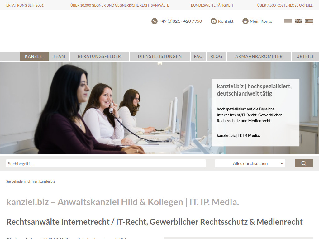 Website von Anwaltskanzlei Hild & Kollegen in Augsburg