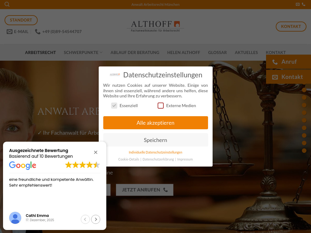 Website von Althoff Fachanwaltskanzlei für Arbeitsrecht in München