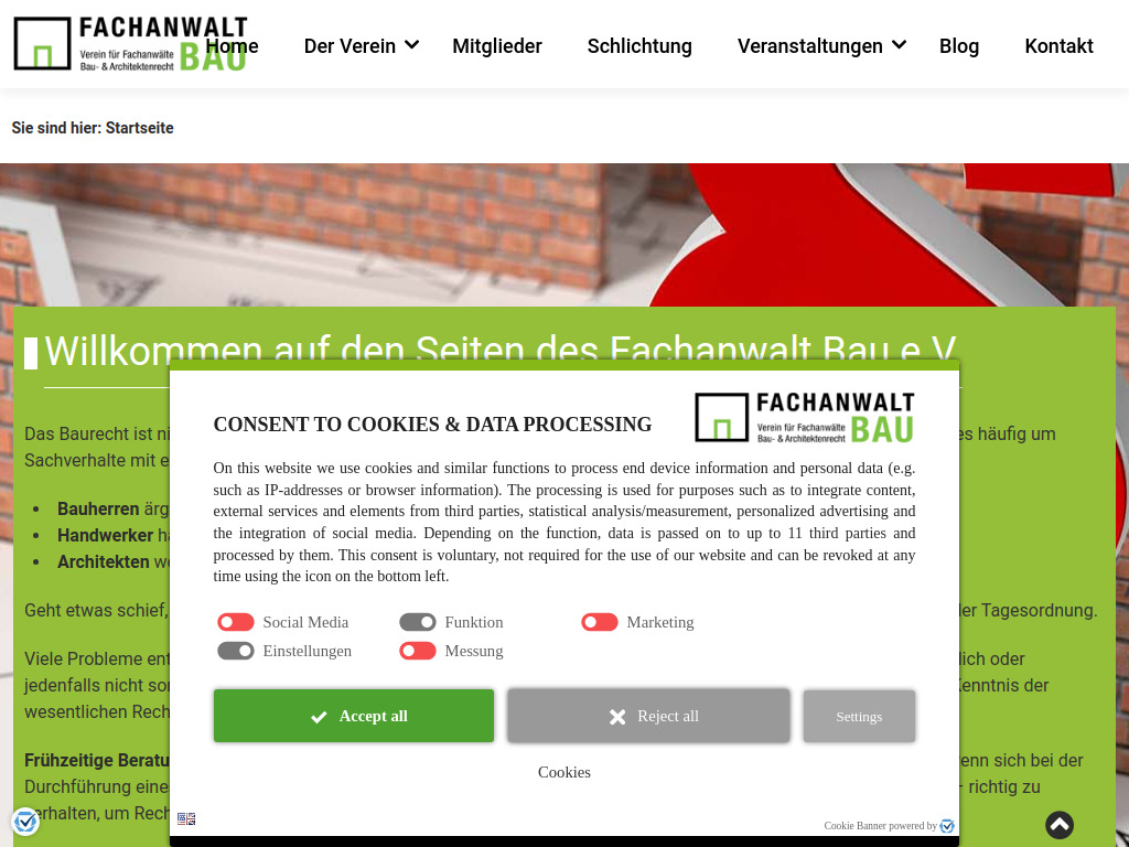 Website von Startseite - Verein für Fachanwälte Bau- & Architektenrecht e.V. in Bonn