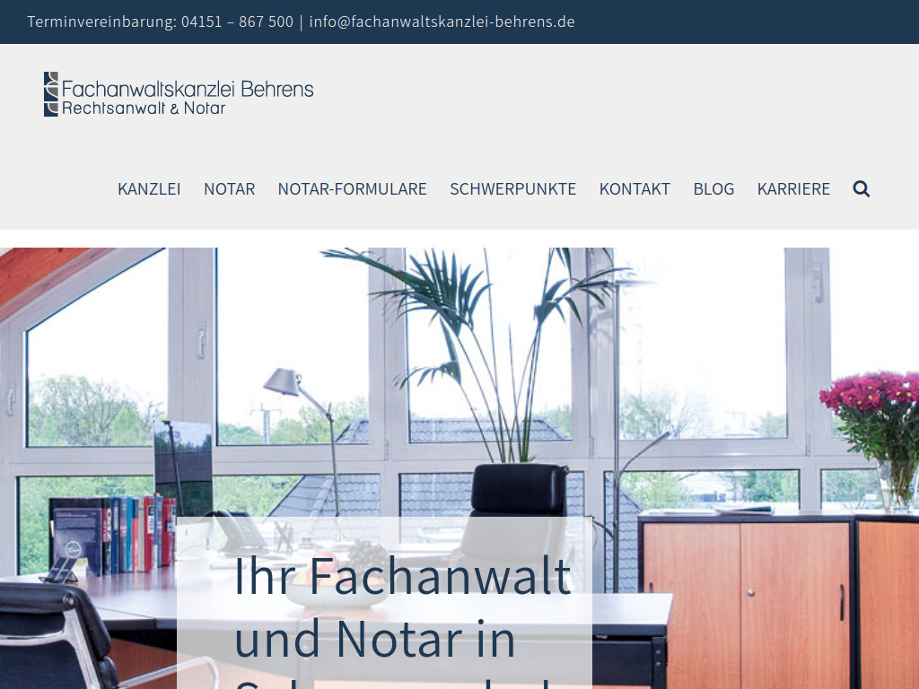 Website von Rechtsanwalt Schwarzenbek und Notar Maani Behrens in Schwarzenbek