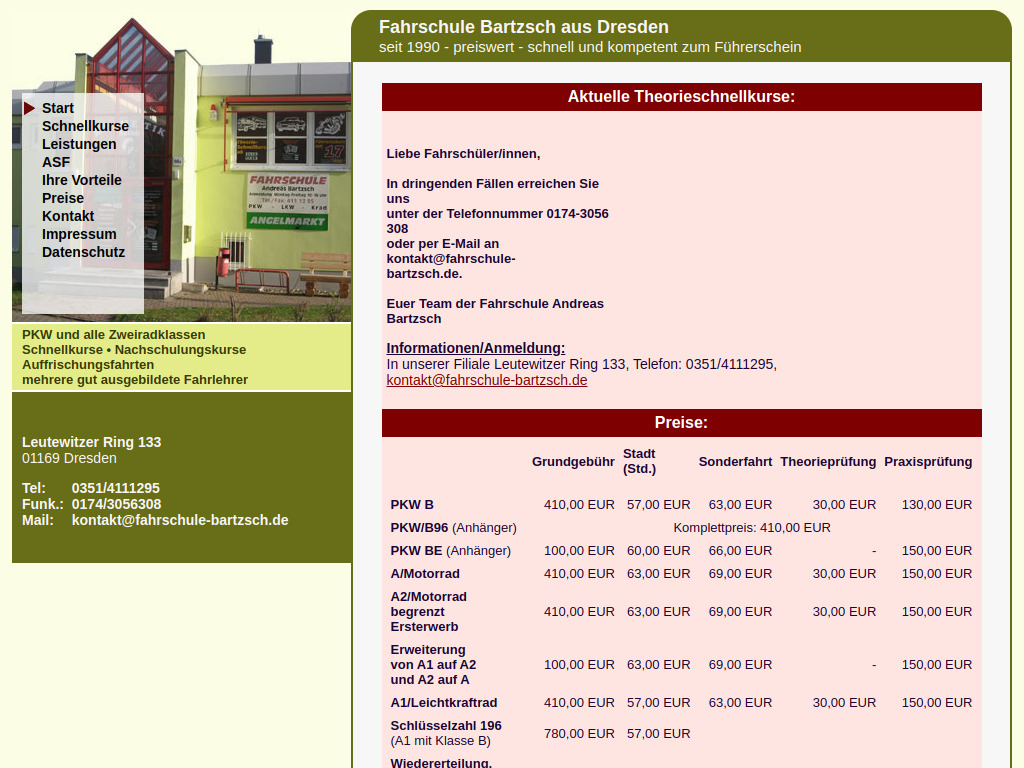 Website von Fahrschule Bartzsch in Dresden