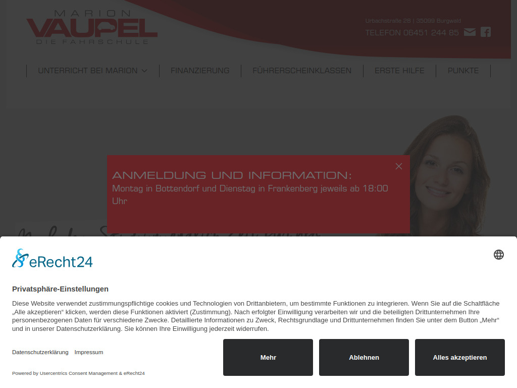 Website von Fahrschule Marion Vaupel in Burgwald