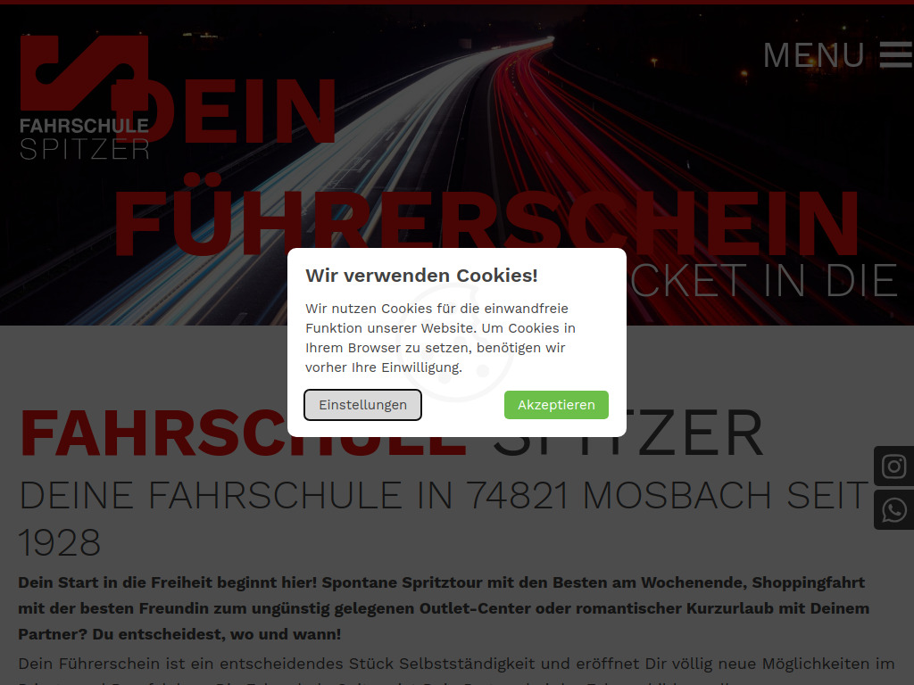 Website von Fahrschule Spitzer in Mosbach