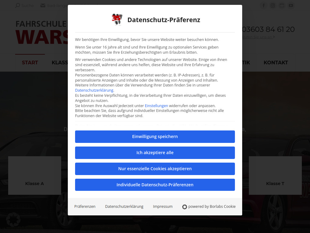Website von Fahrschule, Ausbildungsstätte und Busunternehmen Warschun GmbH in Bad Langensalza