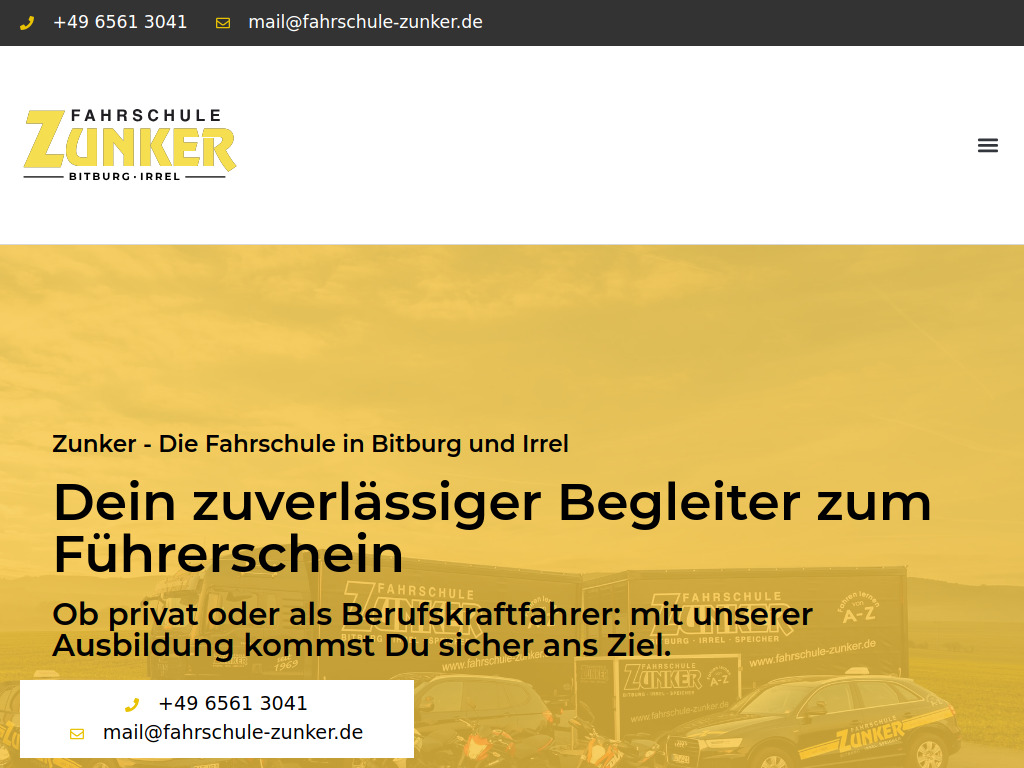 Website von Fahrschule Zunker in Bitburg