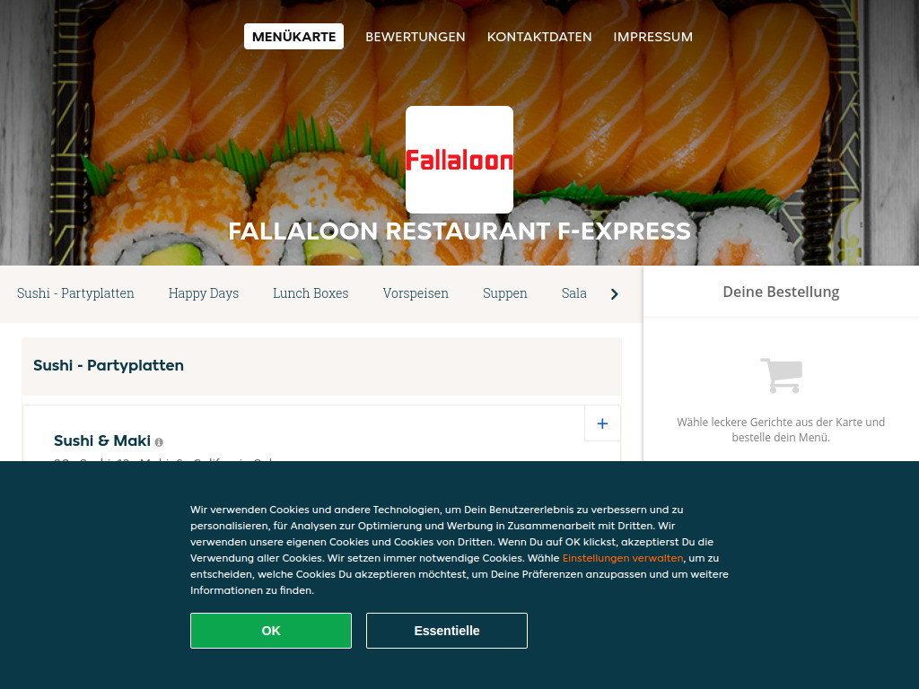 Website von Fallaloon Restaurant F-Express - Essen online bestellen in Klagenfurt