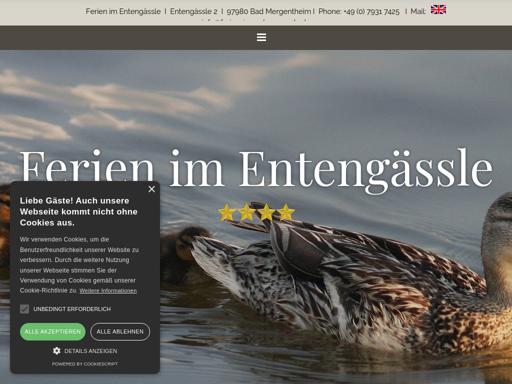 Website von Ferien im Entengässle in Bad Mergentheim