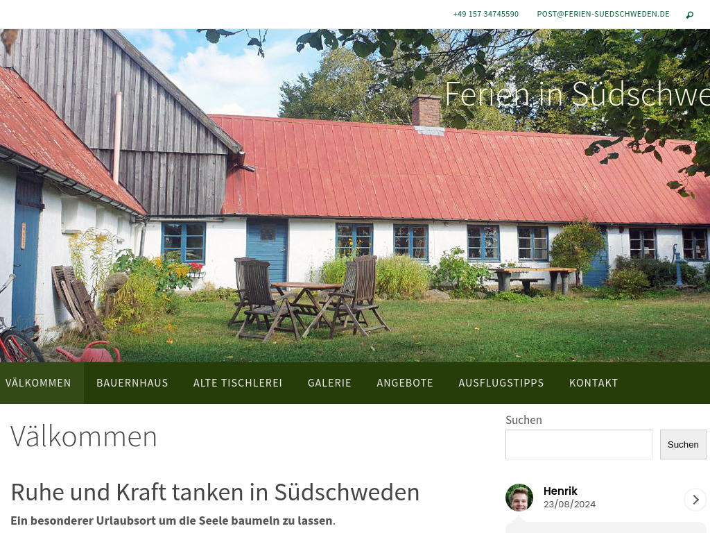 Website von Backatorp Ferienhausvermietung in Skåne-Tranås
