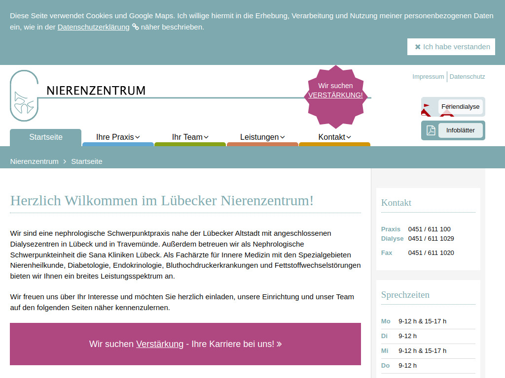 Website von Nierenzentrum Lübeck in Lübeck