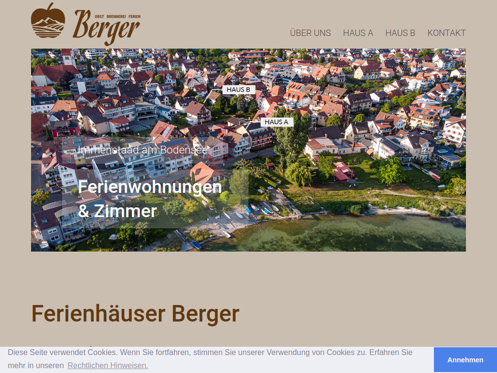 Website von Ferienwohnung am Bodensee in Immenstaad bei Ferienhäuser Berger: Berger in Immenstaad am Bodensee