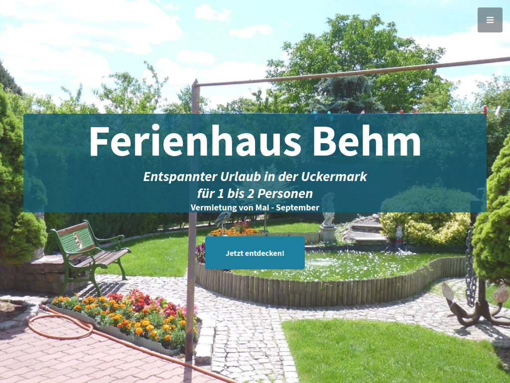 Website von Ferienhaus Behm - Urlaub in Templin in Templin
