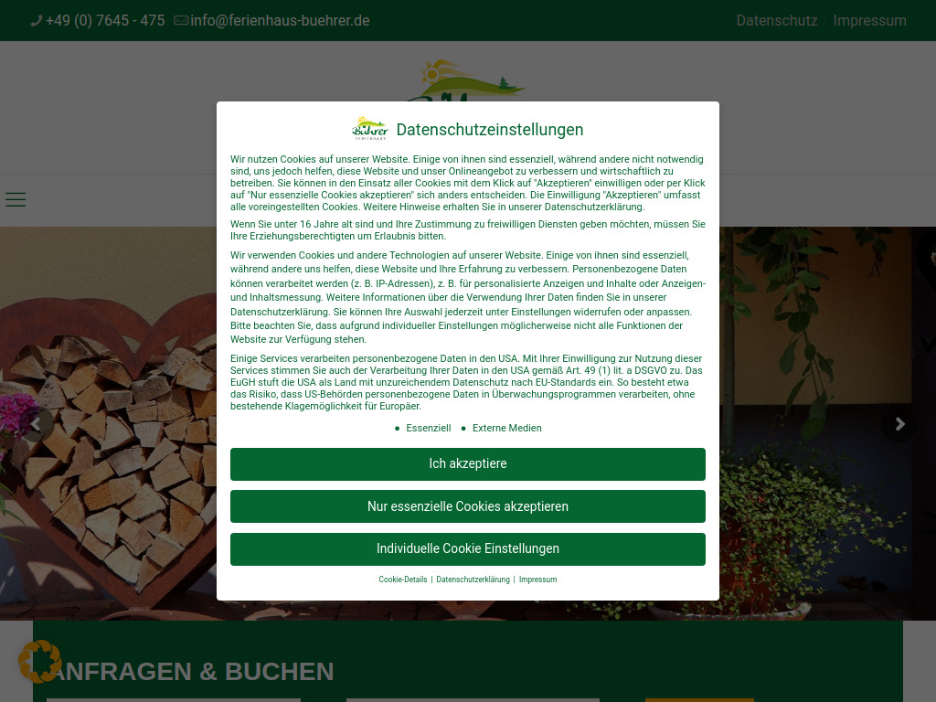 Website von Ferienhaus Bührer in Freiamt