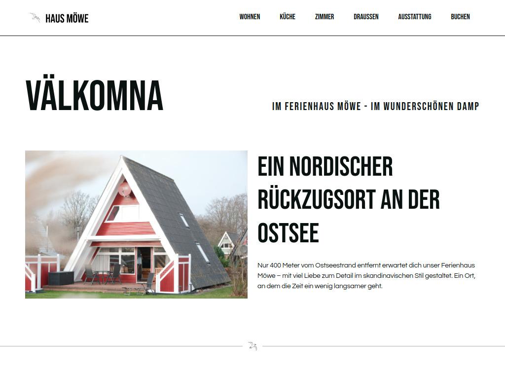Website von Ferienhaus Möwe an der wundervollen Ostsee in Damp in Damp