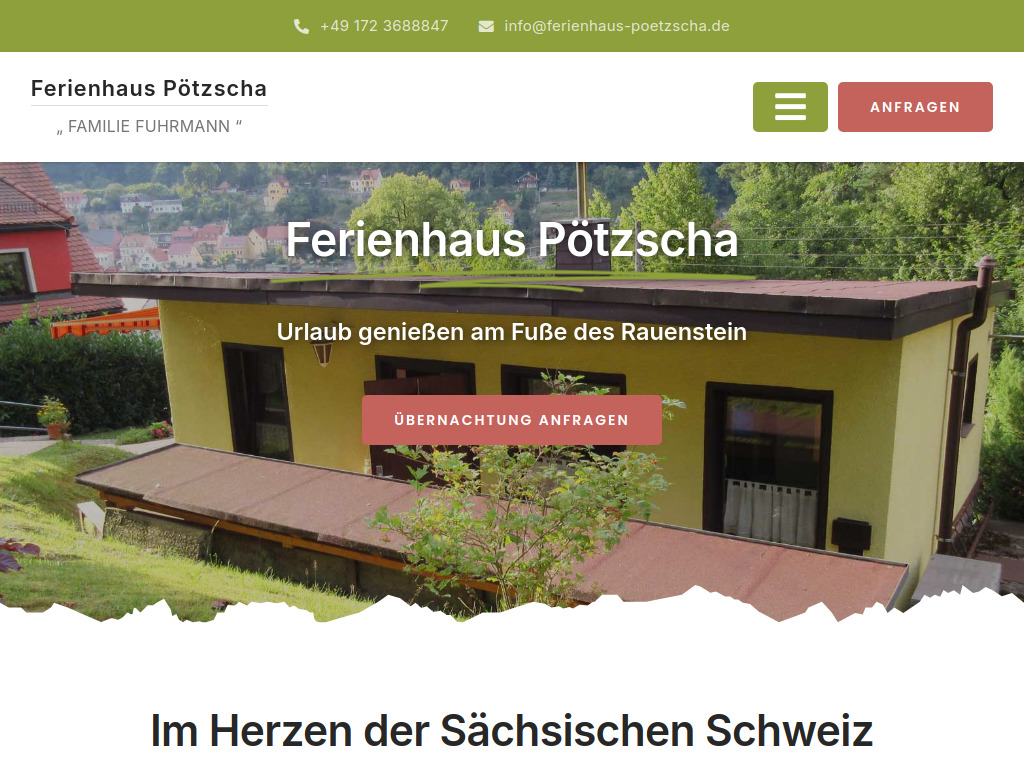 Website von Ferienhaus Pötzscha in Stadt Wehlen OT Pötzscha
