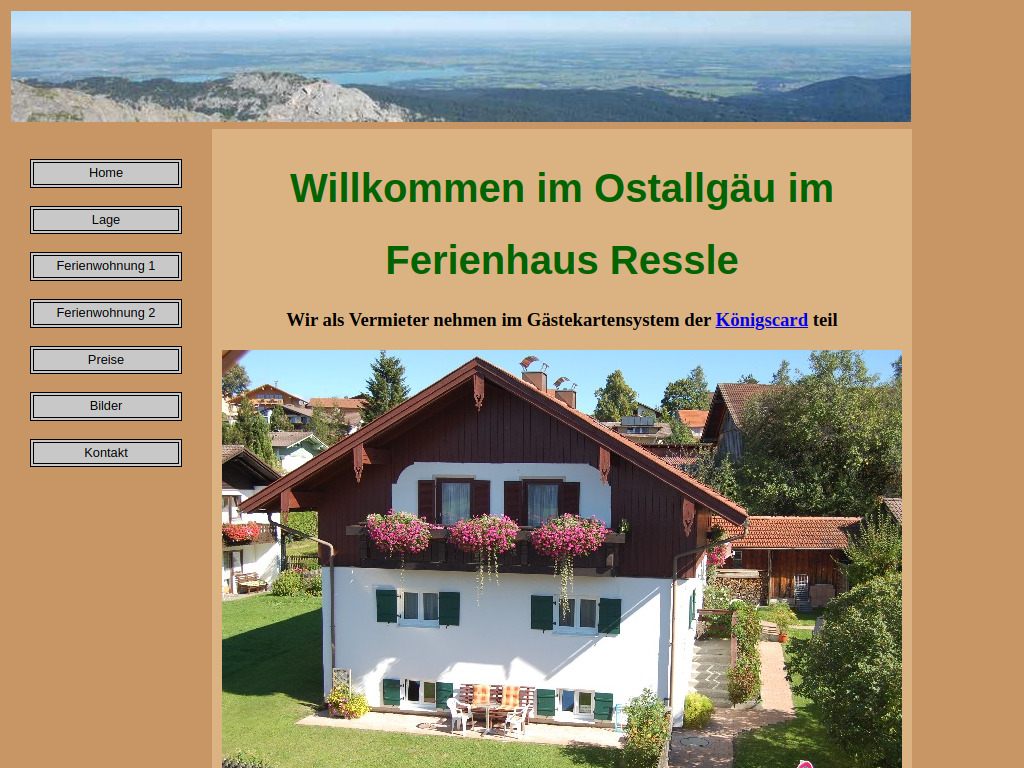 Website von Ferienhaus Ressle in Halblech-Berghof