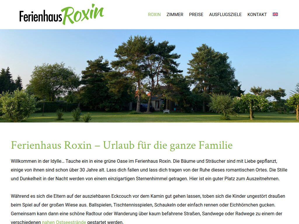 Website von Ferienhaus Roxin in Stepenitztal OT Roxin